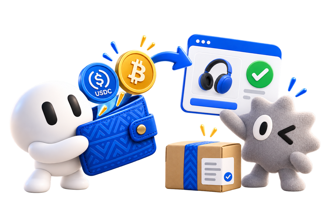 A character funding a blue wallet with coins, then paying at a checkout